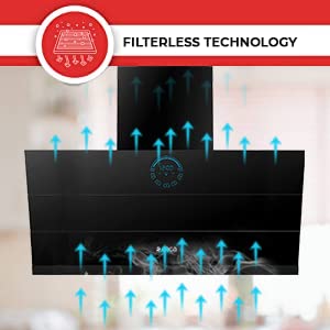 Elica 90 cm 1350 m3/hr Filterless Auto Clean Angular Chimney with 15 Years Warranty (EFL 108 HAC LTW VMS 90, Touch + Palm Sensor Control, Black)