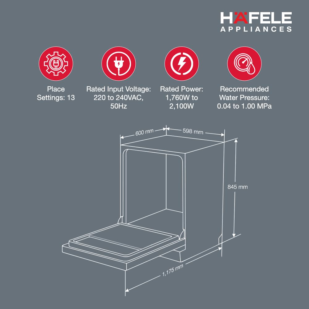 Hafele Aqua Chrome Dishwasher for Indian Kitchens: Hygienic & High-Performance Cleaning - Model: Aqua Chrome - Specifications: Designed for Indian Kitchens