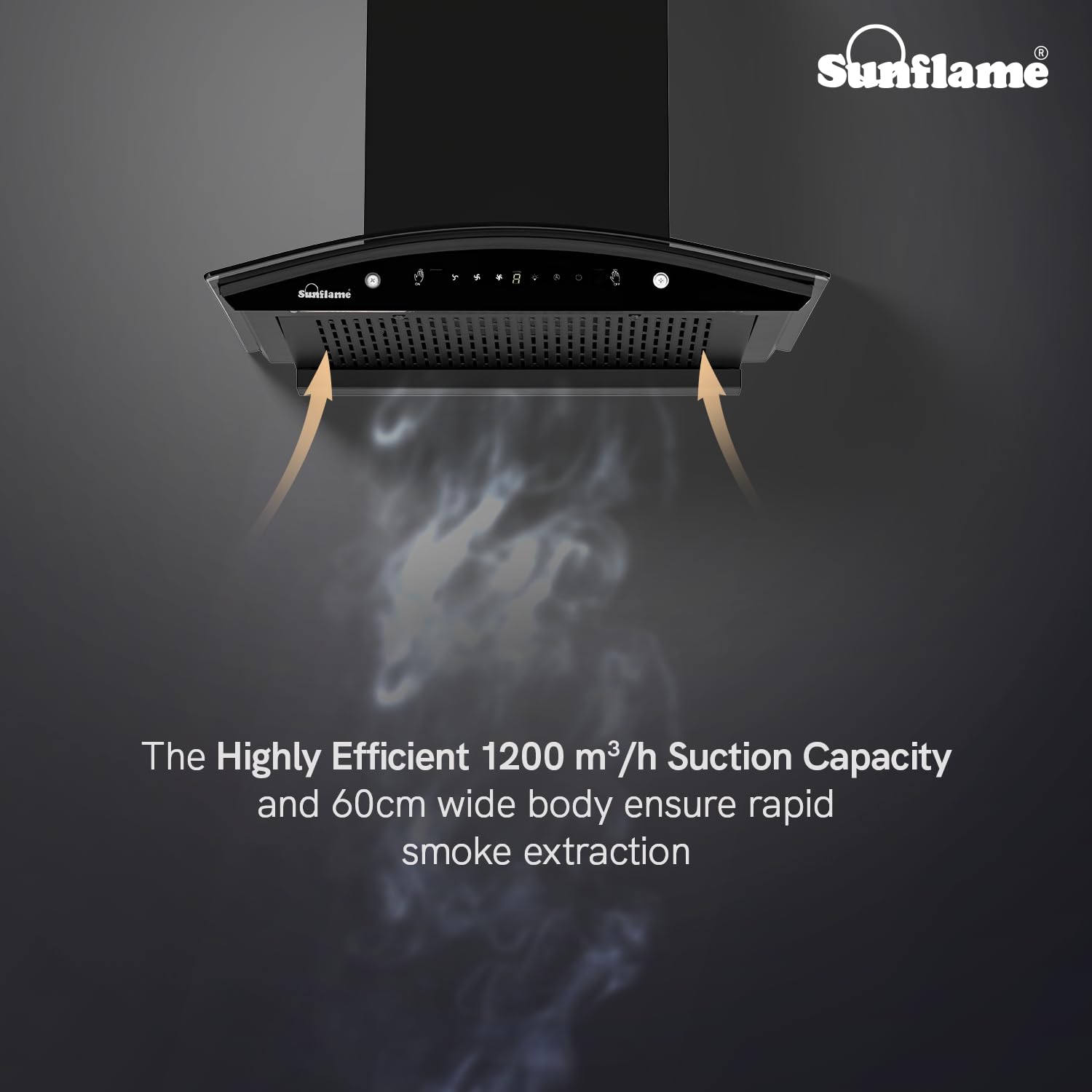 Sunflame Roma High Efficiency Filterless Chimney | 1200 m³/h Suction Capacity | 1-Year Product coverage and 5-Year Motor coverage | Heat Auto-Clean Technology | 60 cm