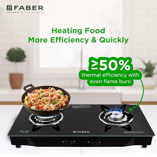 Faber 2 Burner 60Cm Cooktop |Free Hose Pipe & Lighter|Black Glass Top| Brass Burners |Powder Coated Pan Support|Cooktop Daisy Pro 2Bb |2 Yrs Comprehensive Warranty - Open
