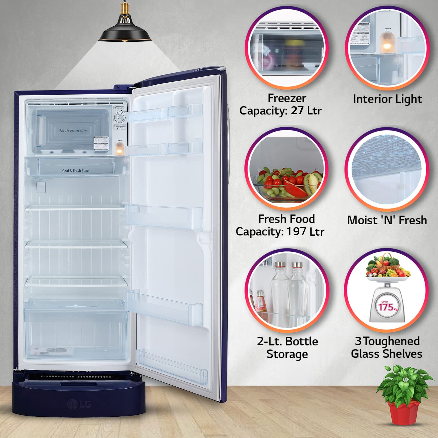 LG Refrigerator  ‎GL-D241ABEY 224Lt  ‎Blue Euphoria