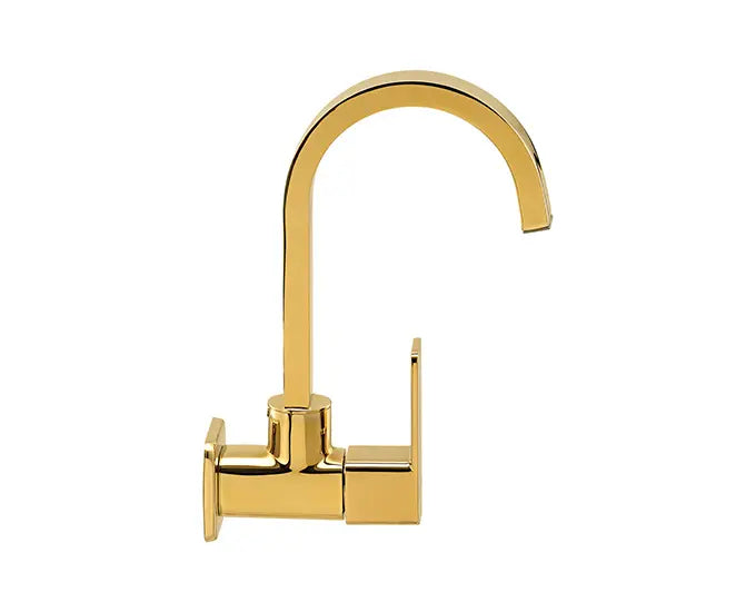 Cera F1005251FG Lustre Ruby French Gold Finish Quarter Turn Wall Mounted Sink Cock With 150 mm (6") Long Swivel Spout And Wall Flange
