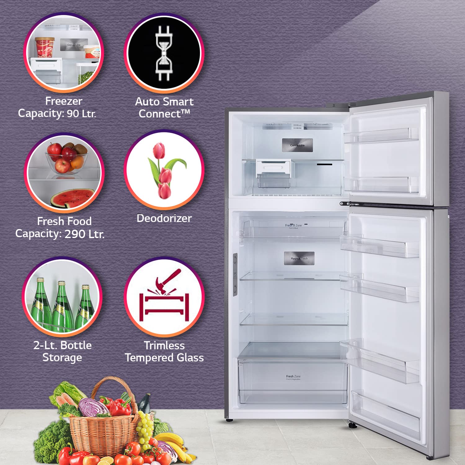 LG 380 L 3 Star Frost-Free Smart Inverter Wi-Fi Double Door Refrigerator (GL-T412VPZX, Shiny Steel, Convertible & Door Cooling+, Gross Volume- 408 L)