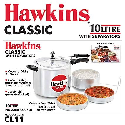 Hawkins Pressure Cooker Classic (Silver) - 10 Ltr