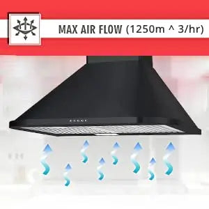 Elica 60 cm 1250 m3/hr Chimney (DH 260 BF Nero, 2 Baffle Filters, Push Button Control, Black)