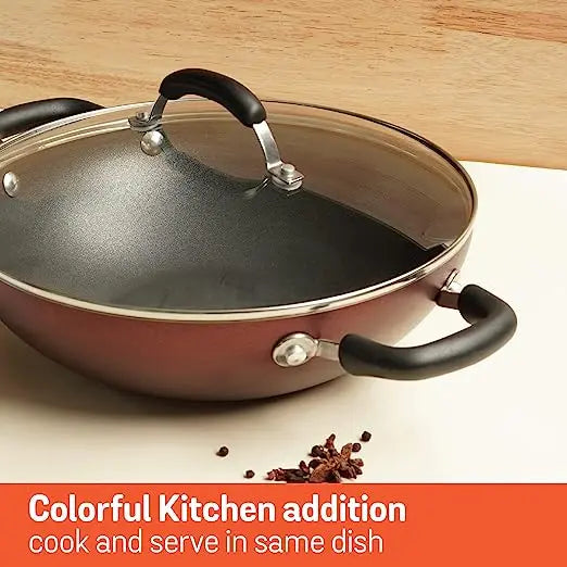 Meyer Merlot Aluminium Non-Stick Covered Kadai Gas and Induction Base 11643 28cm Purple