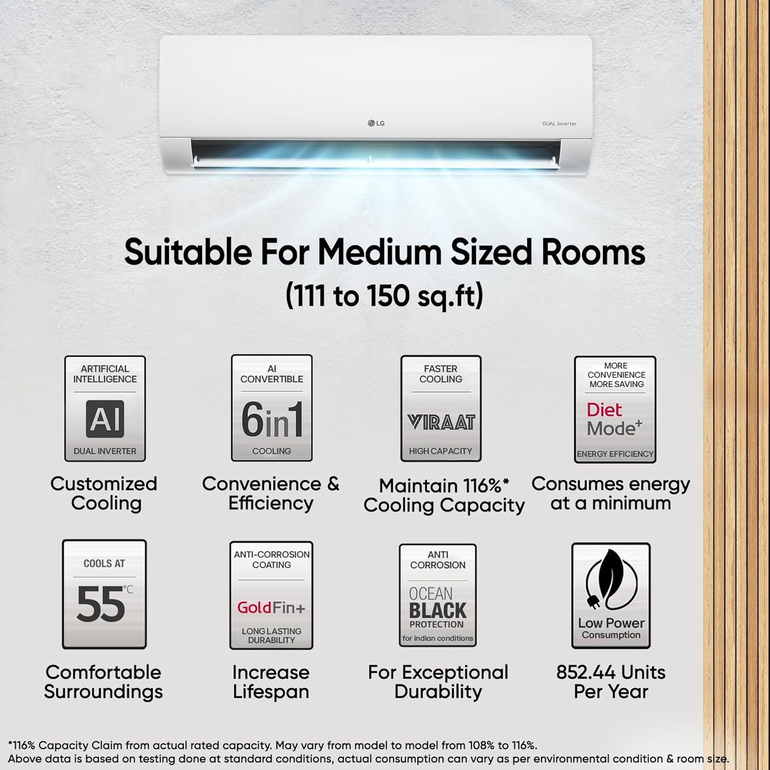 LG 3 Star Split AC (2.0) with AI Convertible 6-in-1 Cooling, Anti Virus Protection, Diet+, Silver Deco - 2025 Model (US-Q24SNXE)