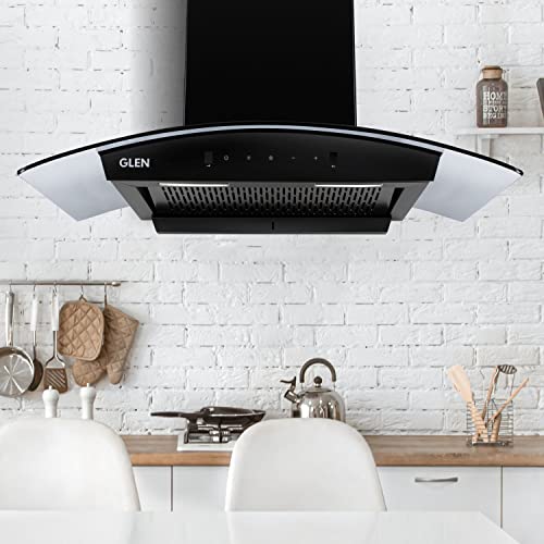 Glen Auto Clean Curved Glass Filter less Kitchen Chimney, with Motion Sensor 60cm, 1200 m3/h, Black, 1 Year on product and 5 Year on motor BY GLEN (6058 BL Auto Clean)