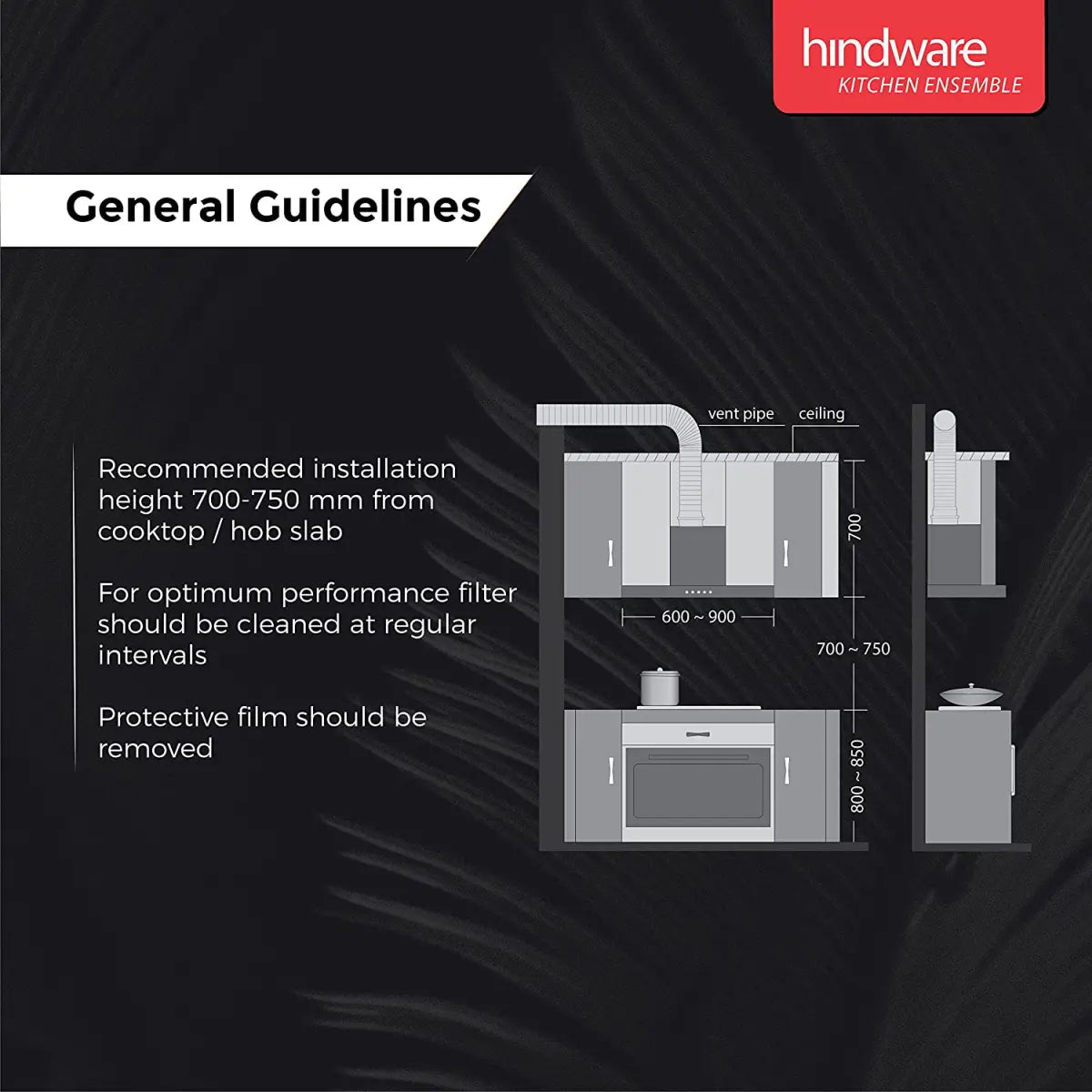 Hindware Regina 60 cm, 1200 m³/hr* Motion Sensors chimney