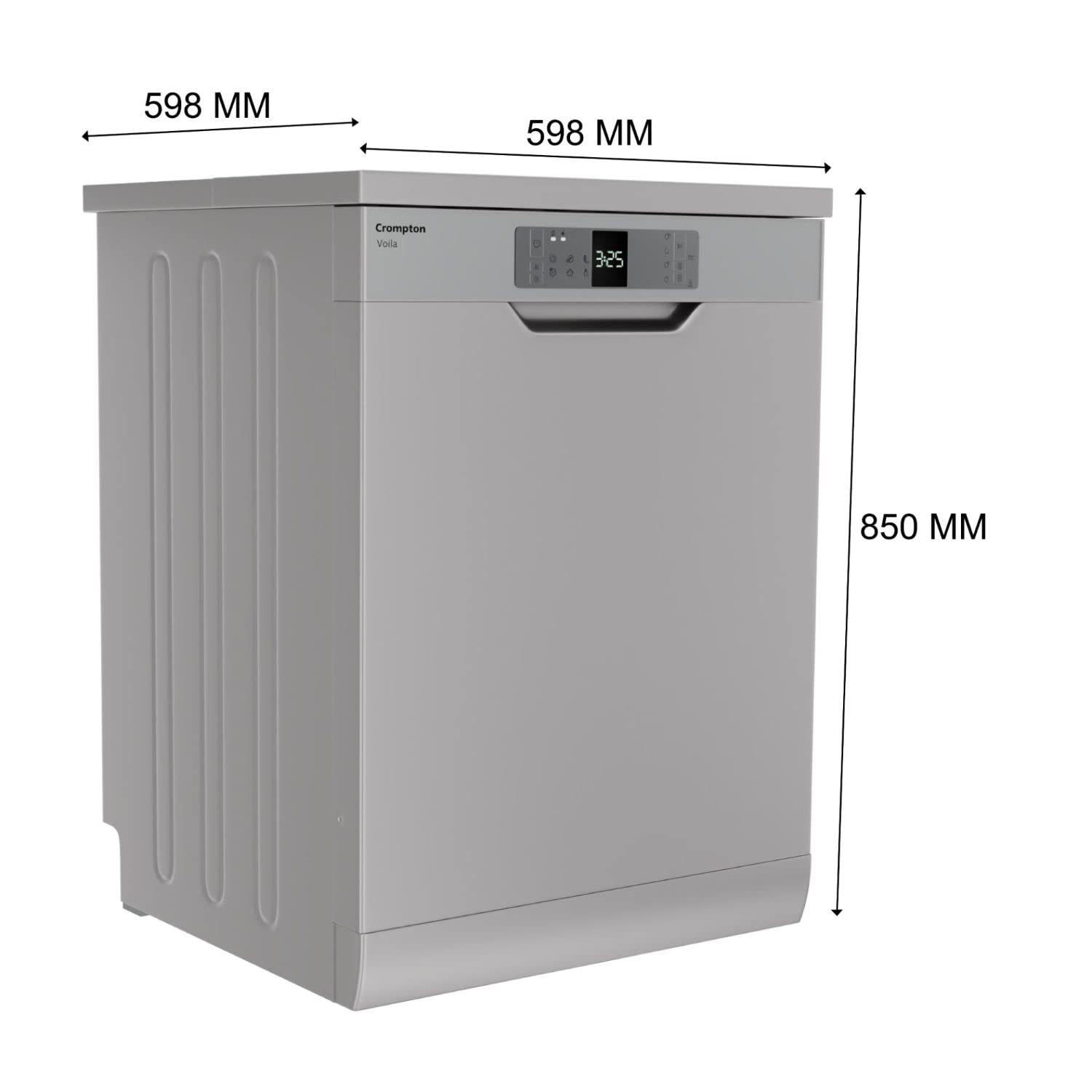 Crompton 12 Place Setting Freestanding Dishwasher with 6 Wash Programs and Super Active Drying System | Energy Saving Dishwasher with Stainless Steel Tub (Voilla 12 PS DW, Silver Inox,FS-DWVO