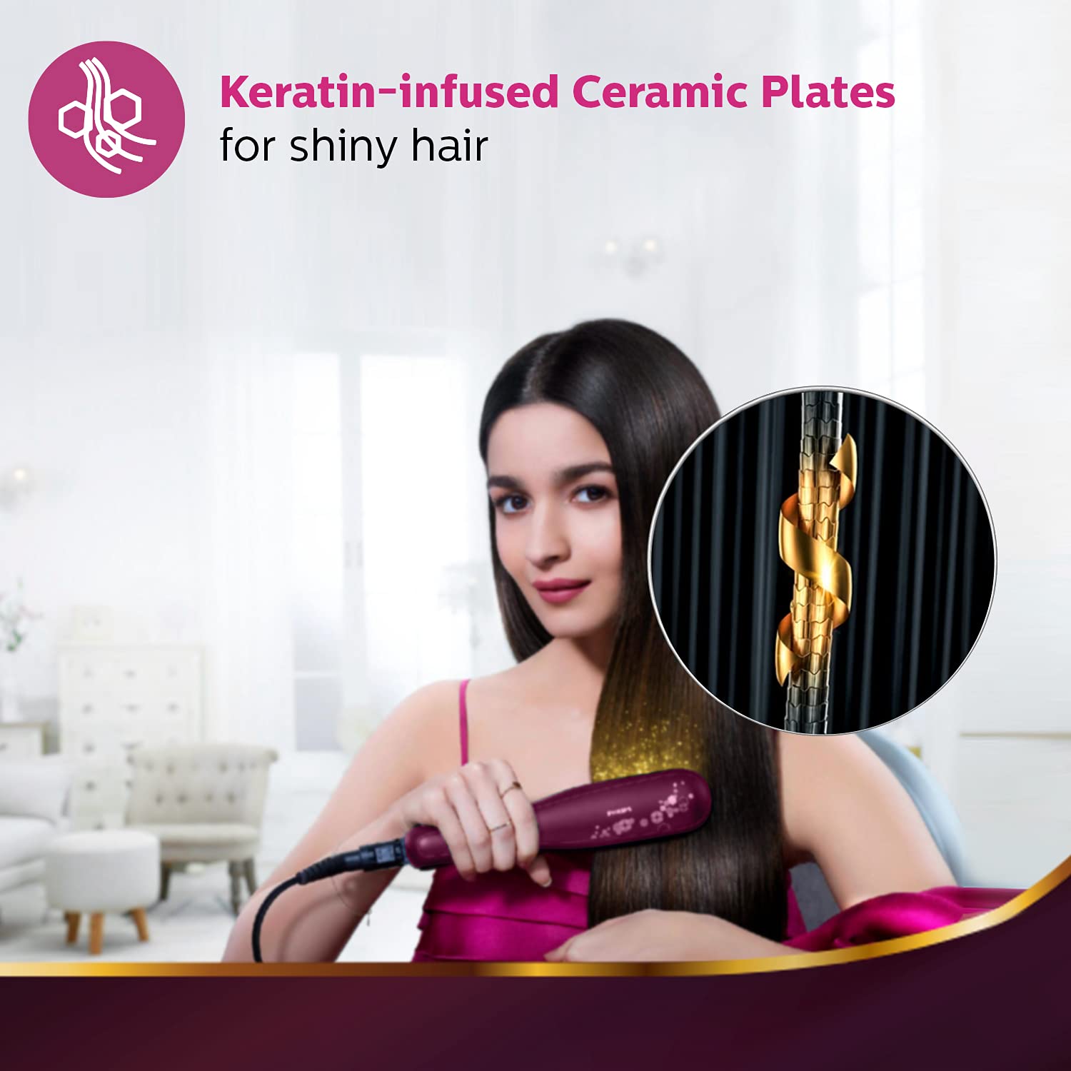 Philips BHS738/00 Kerashine Titanium Wide Plate Straightener with SilkProtect Technology. Straighten, curl, with Instant Shine for Thick Long Hair