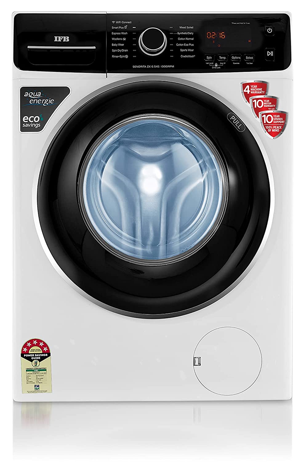 IFB 6.5 Kg 5 Star Fully-Automatic Front Loading Washing Machine (SENORITA ZX, White, In built heater, Ball Valve Technology)