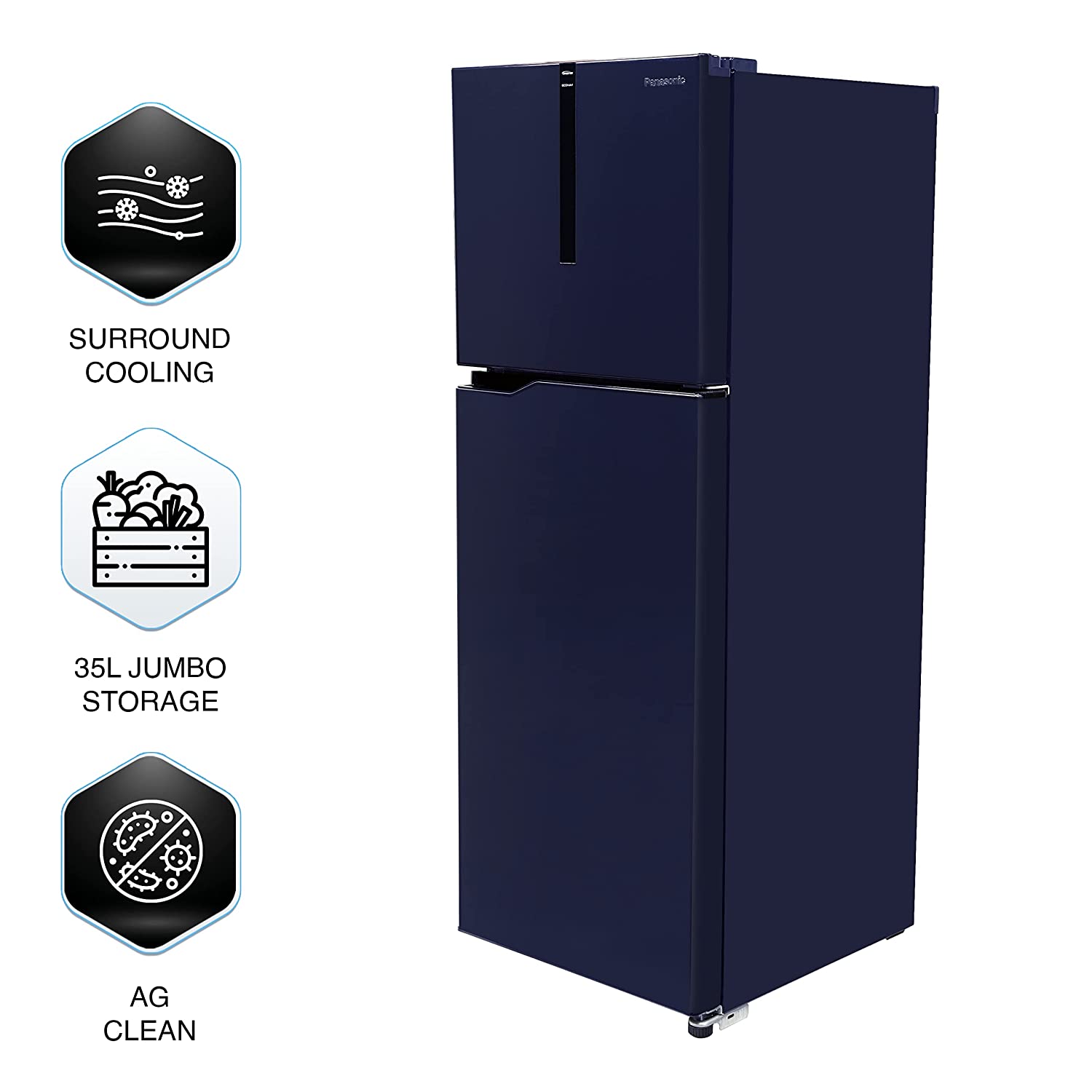 Panasonic 260 L Double Door 3 Star AI Enabled Inverter Technology Frost Free Refrigerator (NR-TH272CPAN, Ocean Blue, Jumbo Fresh Vegetable Basket,2023 Model, Net Capacity 237L)