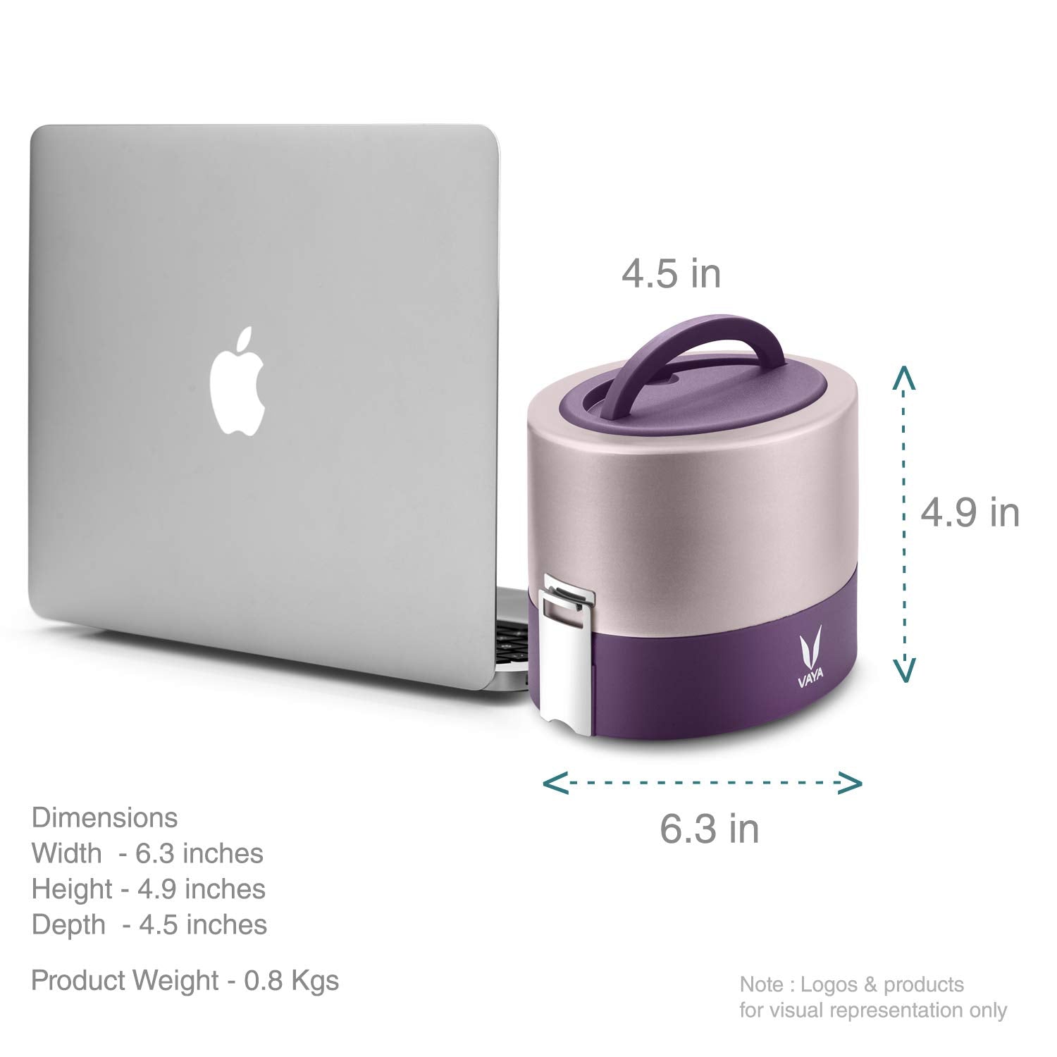 VAYA TYFFYN Lunch Box for Kids for School, Polished Stainless Steel 600ml Insulated Tiffin Box Without BagMat, Hot Lunch Box for Boys with 2 Leak Resistant Containers, Purple