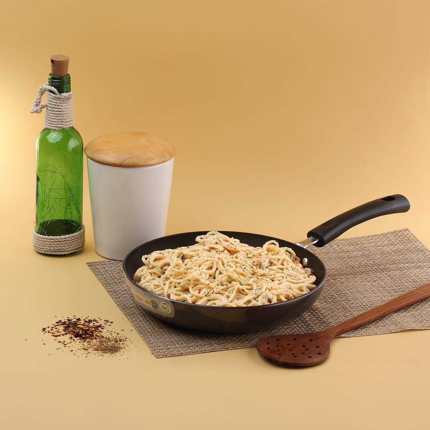 Vinod Hanos Non-Stick Fry Pan 24 cm Diameter, Hard Anodised Non-Stick Coating with 100% Virgin Bakelite Riveted Handle - Black (Induction and Gas Stove Friendly)