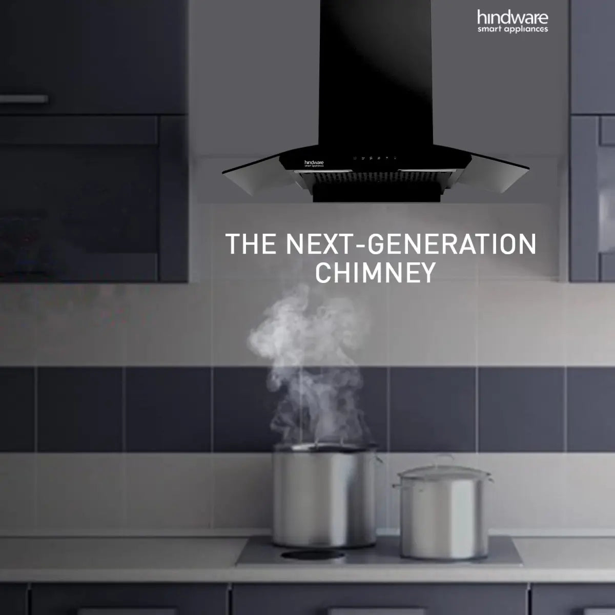 Hindware Cambria 60cm 1100 m³/hr Stylish Filterless Auto-Clean Kitchen Chimney With Metallic Oil Collector, Glazed Finish (Curved Glass, Black)