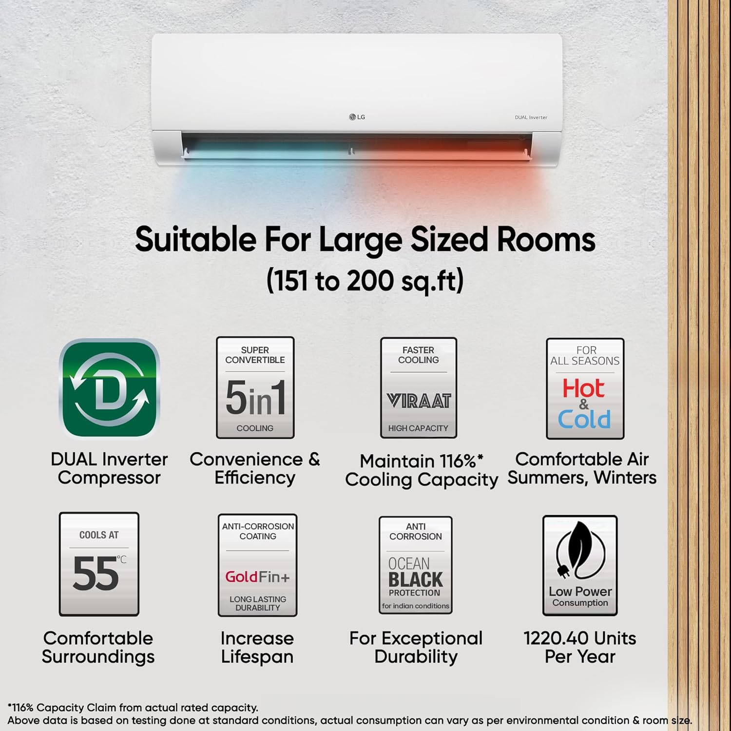 LG 2T 3S Hot & Cold, DUAL Inverter Split AC (Copper, Convertible 5-in-1, VIRAAT, 4 Way Swing, HD Filter with Anti-Virus)