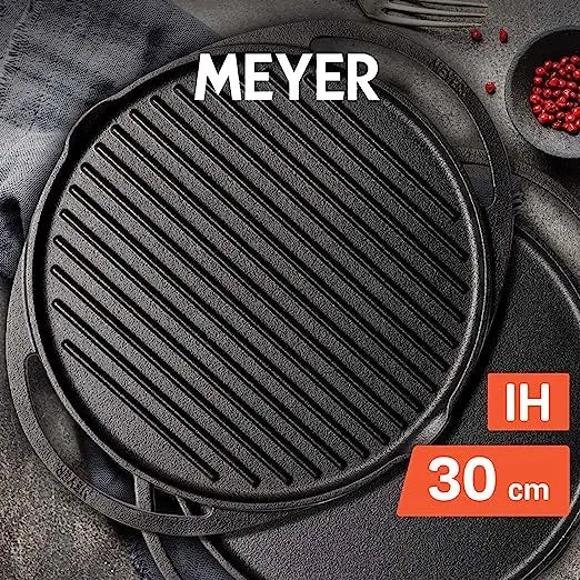 Meyer Cast Iron 2 in 1 Tawa and Grill 30 cm Black