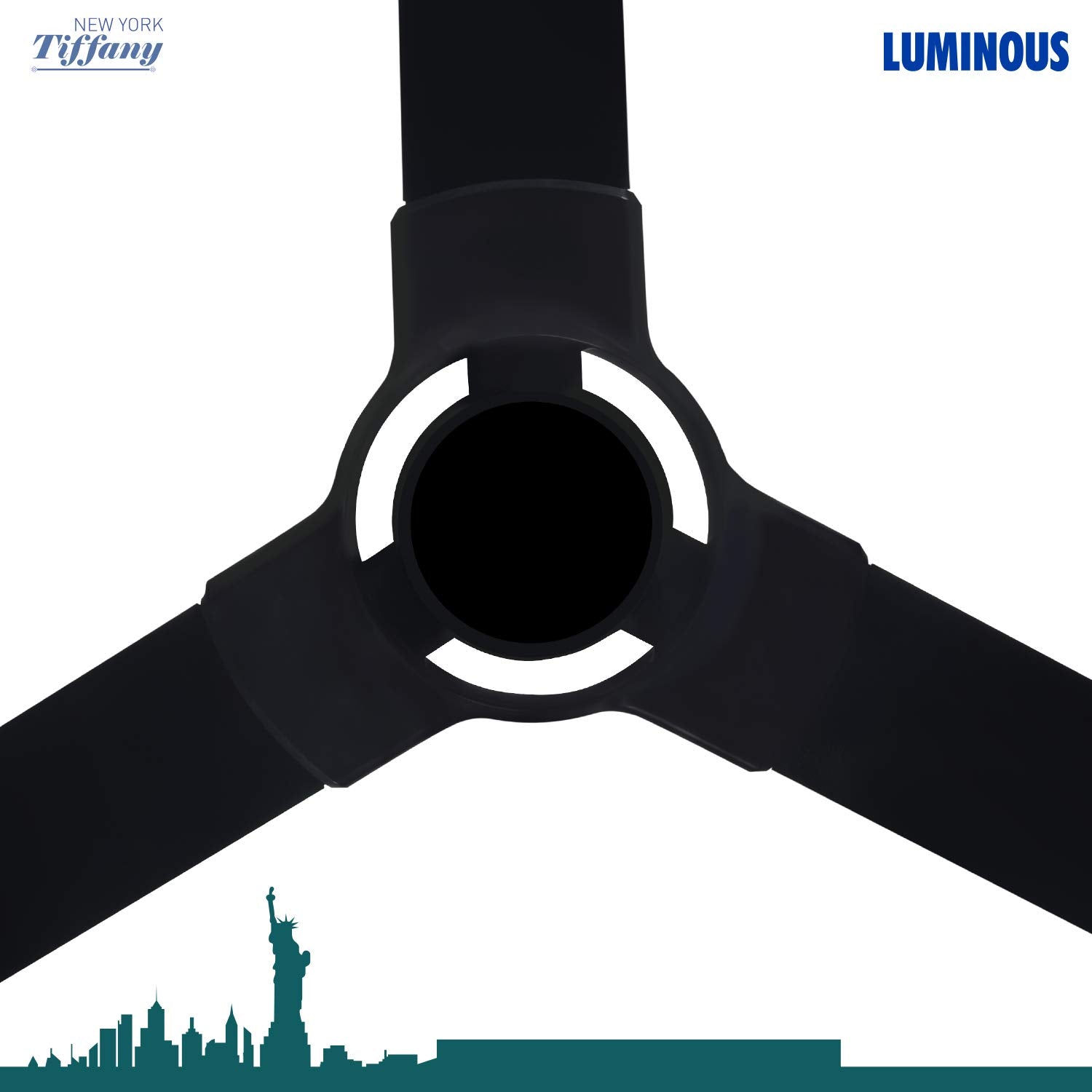 Luminous New York Tiffany 3 Blade Ceiling Fan with Remote Control and BLDC Motor, 1200mm - Midnight Black