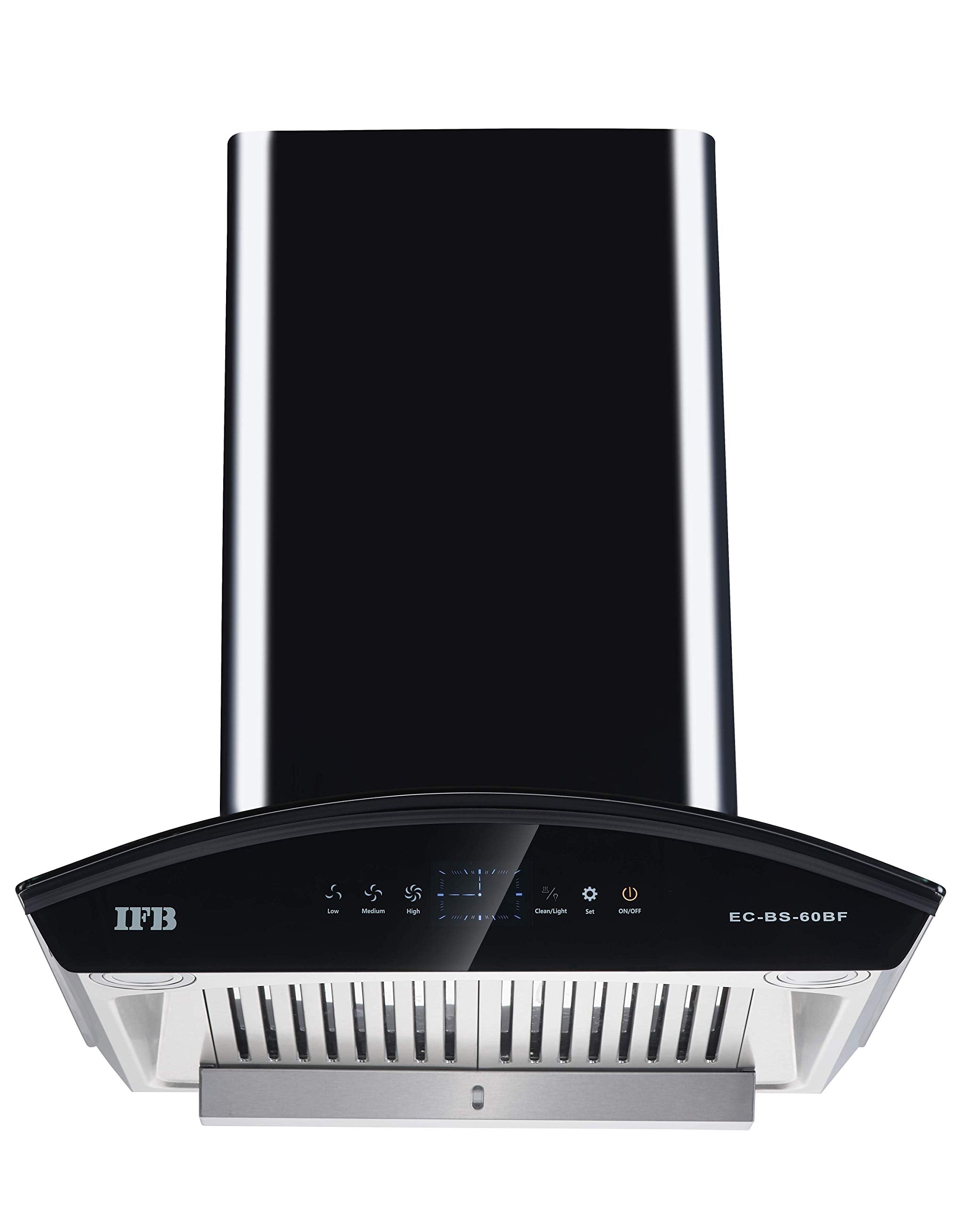 IFB 60 Cm 1200 m³/hr Auto-Clean Curved Glass Kitchen Chimney (EC -BS -60BF, Feather Touch, Baffle Filter, Black Steel)