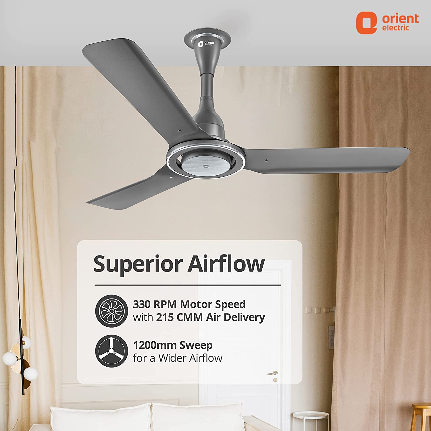 Orient Electric I Float 1200mm 32W Intelligent BLDC Ceiling Fan for Home | 5 Star Rated Fan | Energy-saving and Cost-saving BLDC Ceiling Fan | 3-year Warranty (Grey, Pack of 1)