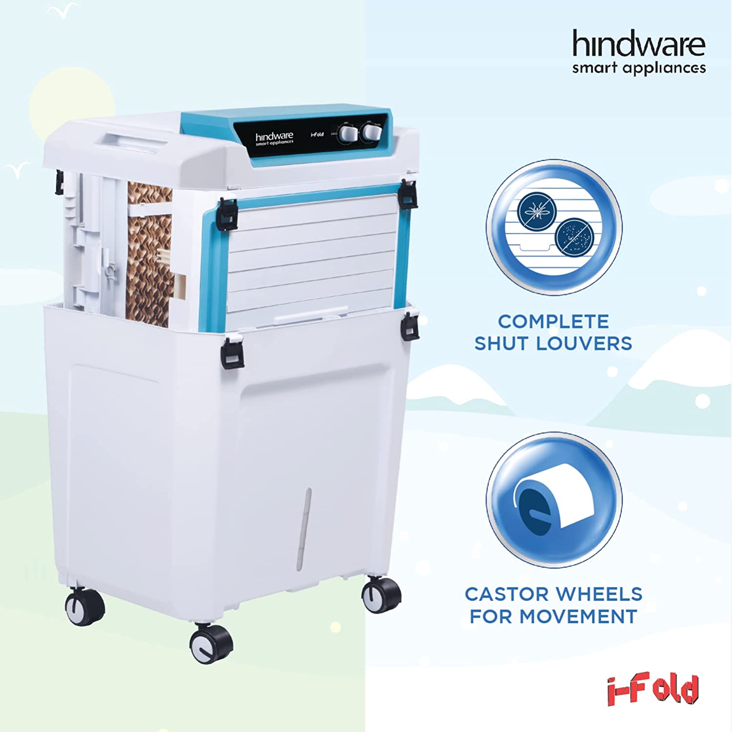 Hindware Snowcrest i-Fold 90L Foldable Desert Air Cooler White