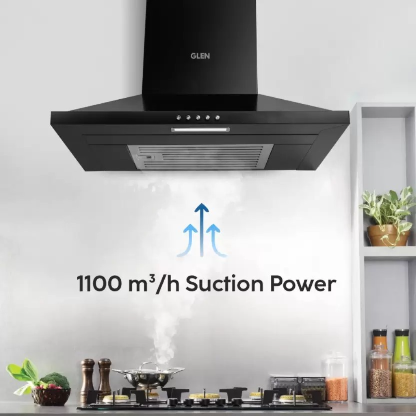Glen CH6049 Baffle filter, 1100m³/h 60 cm Wall Mounted Chimney (BLACK 1100 CMH)