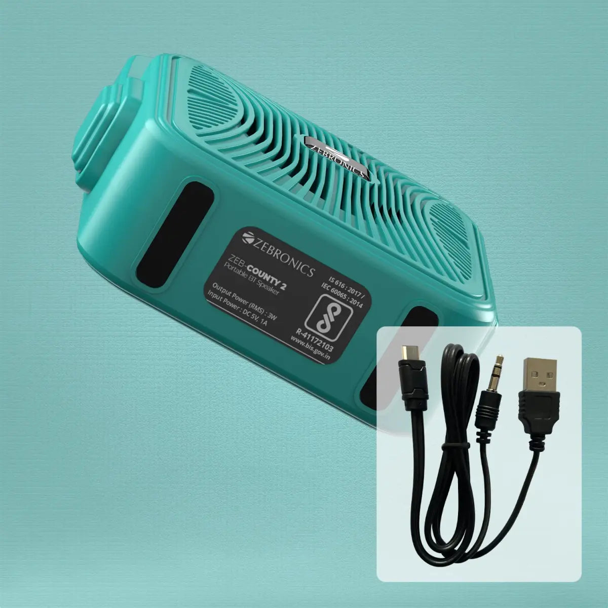 Zebronics Zeb-County 2 Portable Wireless Speaker Supporting Bluetooth v5.0, FM Radio, Call Function, Built-in Rechargeable Battery, USB/Micro SD Card Slot, 3.5mm AUX Input, TWS (Blue)