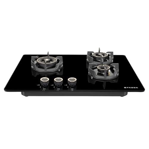 Faber 70cm 3 Burner Hob | Auto Electric | Built-In or Hobtop | Brass Burners | Cast Iron Pan Support | Glass Matt Finish | Metal Knobs | Warranty 5 Years on Glass and Valves | HOB EXPERIA HT7