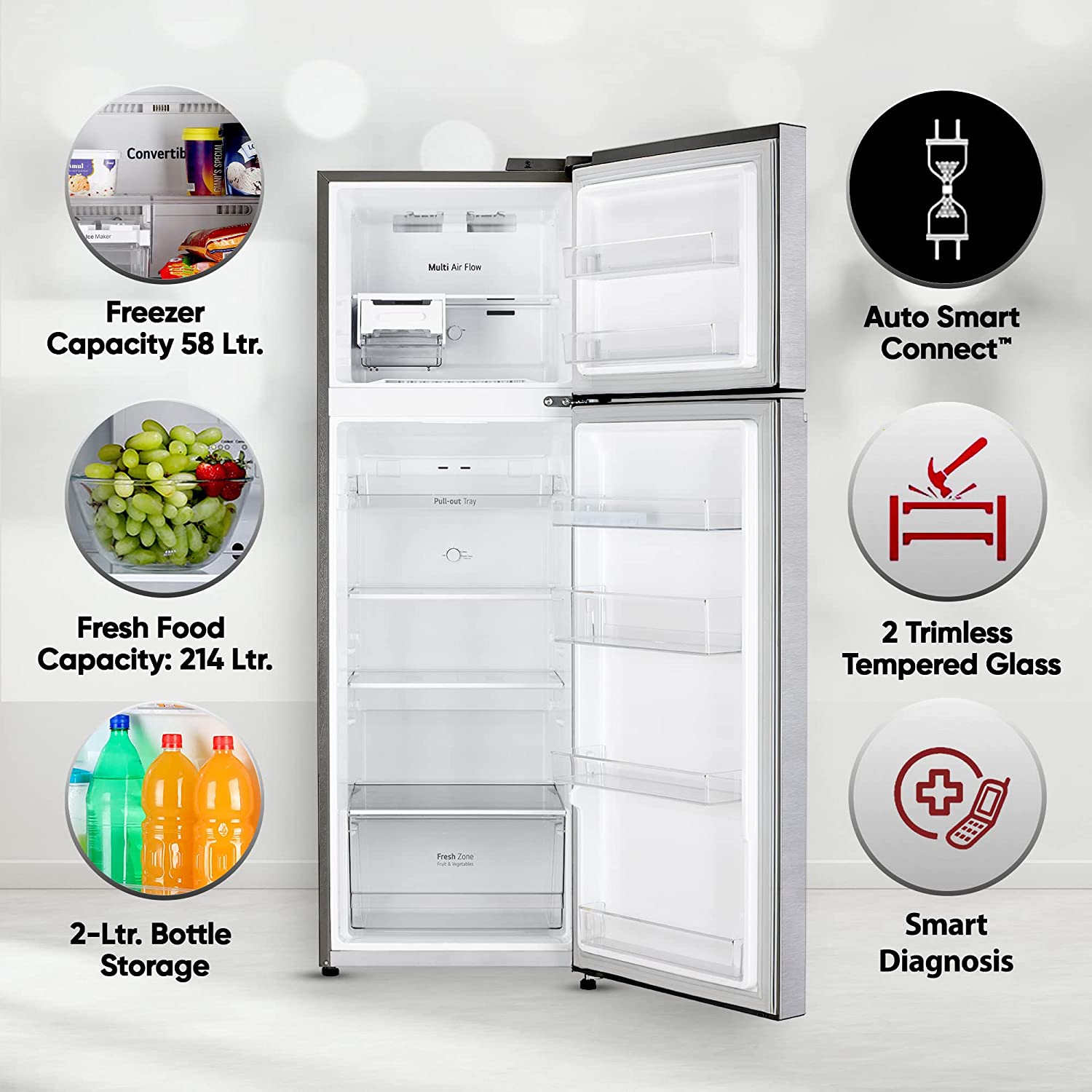 LG 272 L 2 Star Double Door Refrigerator GL-N312SDSY ‎Dazzle Steel