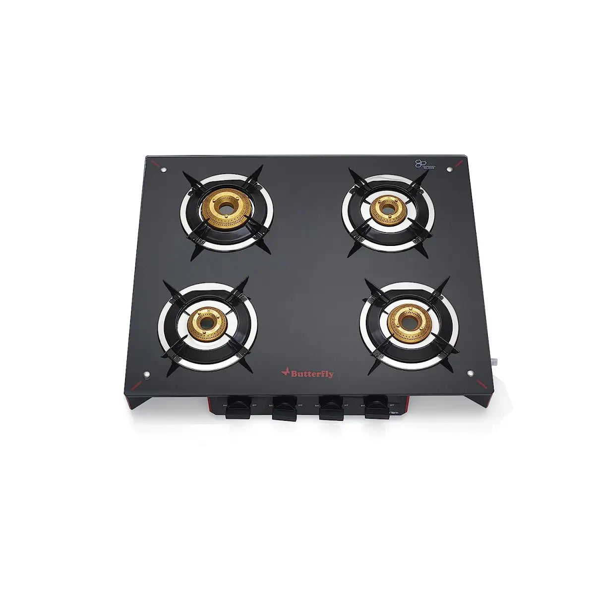 Butterfly Prism 4 Burner Glass Top Stove, Black/Red