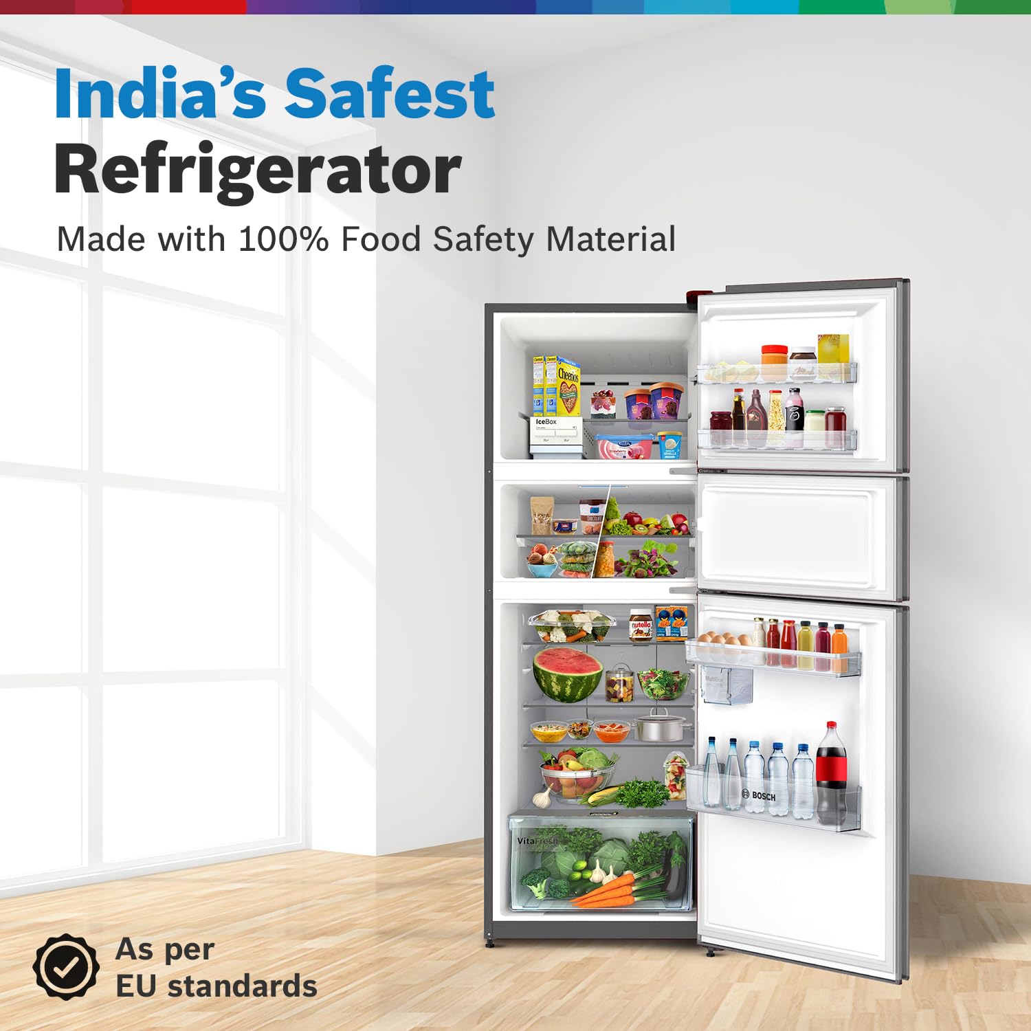 Bosch 335L Max Flex 3 Star 8-in-1 Convertible Vario Inverter Frost Free Triple Door Refrigerator Smoky Silver (CMC36K03NI)