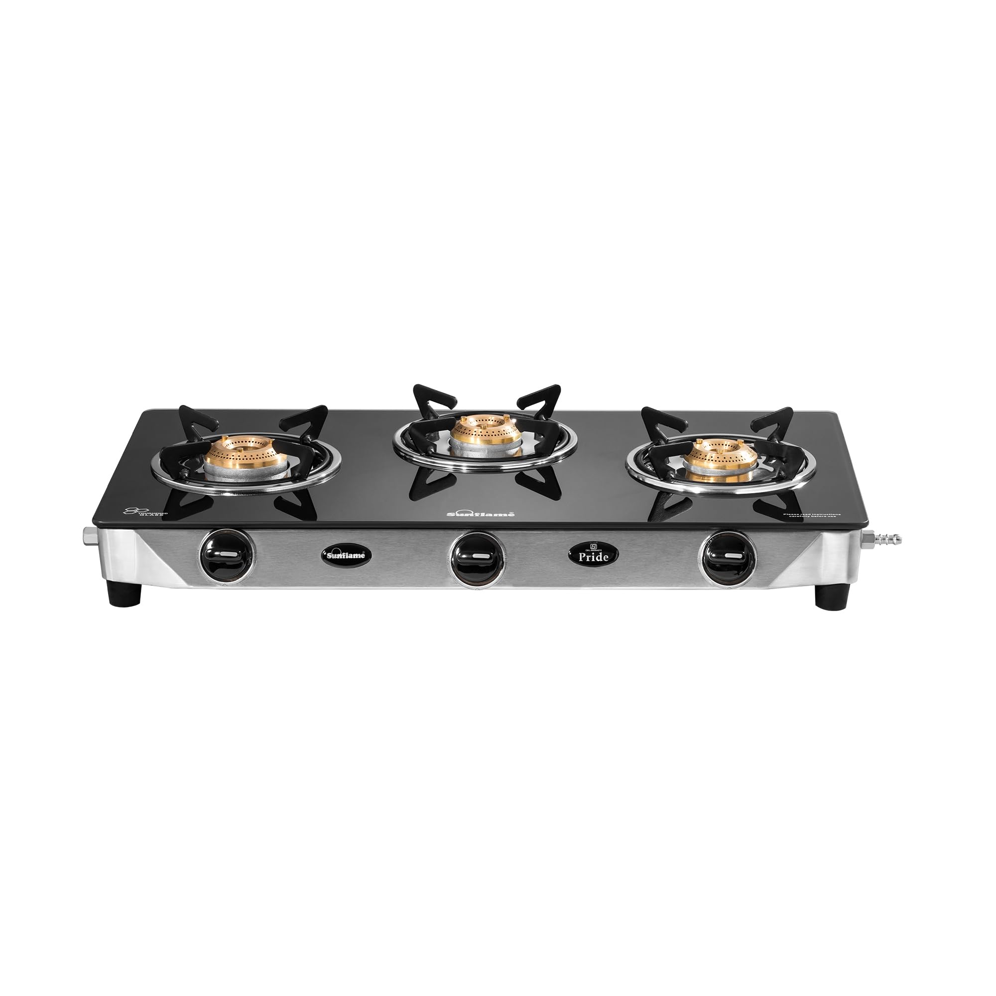 Sunflame Pride 3 Burner Gas Stove | 2 Small and 1 Medium Brass Burners | 2-Year Product Coverage by Sunflame| Ergonomic Knobs | Easy to Maintain l Toughened Glass Top | PAN India Presence