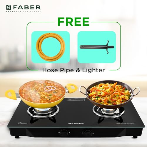 Faber 2 Burner 60Cm Cooktop |Free Hose Pipe & Lighter|Black Glass Top| Brass Burners |Powder Coated Pan Support|Cooktop Daisy Pro 2Bb |2 Yrs Comprehensive Warranty - Open