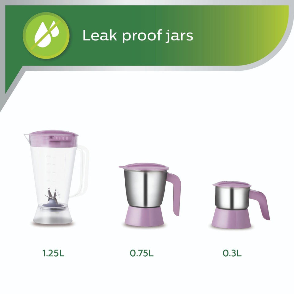 Philips HL7581/00 jars: 1.25 L blender jar, 0.75 L and 0.3 L steel jars