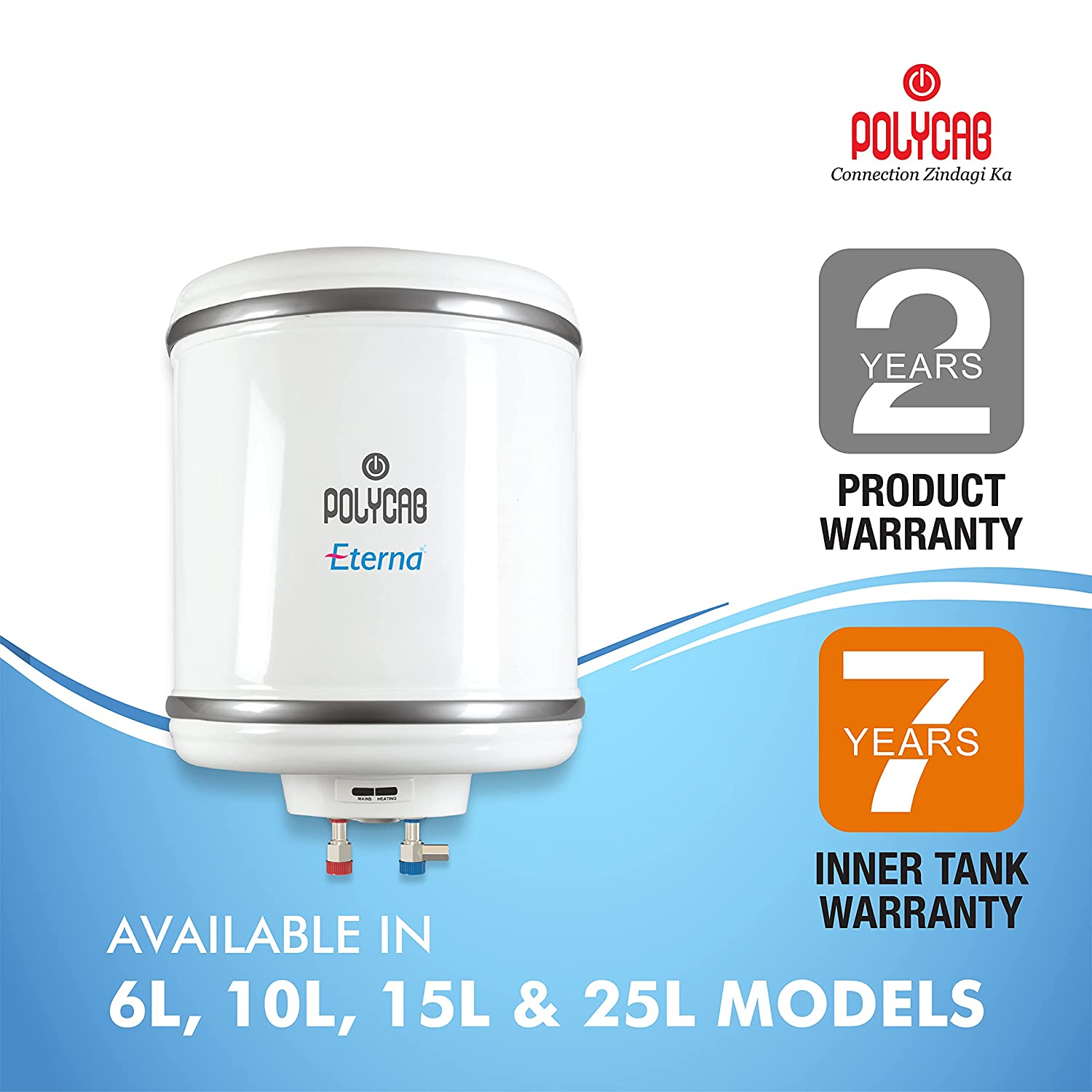 Polycab Eterna 6Ltr Electric Storage Water Heater (Geyser) with 4 Star Rating, Anti-rust tank, Shockproof body with Advanced Safety, ISI certified with 5 years Inner Tank Warranty (Off-White)