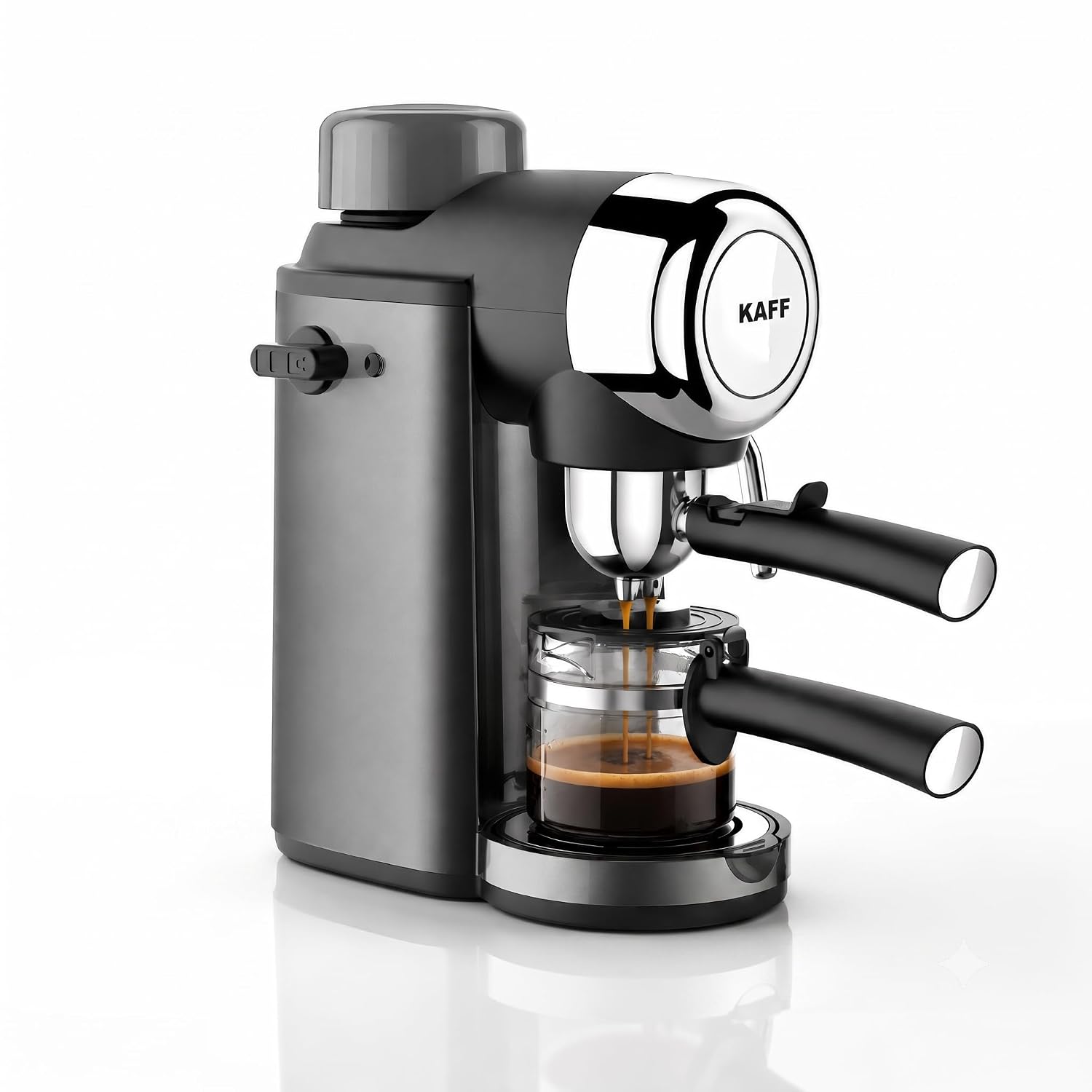 KAFF VIENNA 800 Watts Espresso, Cappuccino and Latte Coffee Maker, Glass Carafe Jar, 750W, with Automatic Pressure-Release, Over-Heat and Over-Pressure Protecting Device (Black)