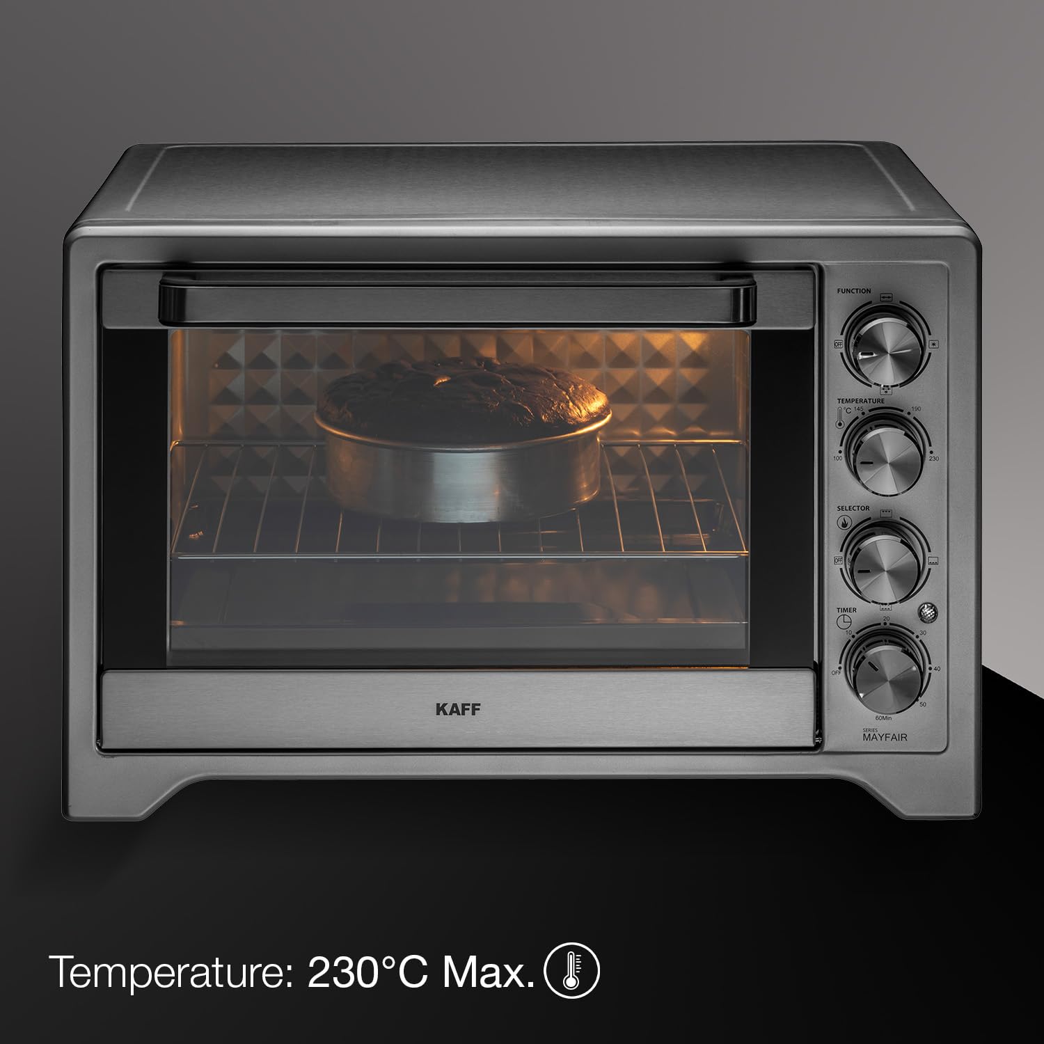 Kaff MFOT45-SS Electric Oven Toaster Grill (OTG) for Kitchen 45 Litre, 2000W with Rotisserie and Convection Fan | Stainless Steel Finish Styling Handle (Silver)