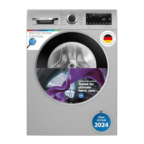 Bosch 10kg 5 Star Anti Stain & AI Active Water Plus Fully Automatic Front Load Washing Machine with Built in Heater (WGA252ZSIN, Pretreatment, Iron Steam Assist & Allergy Plus, Silver)