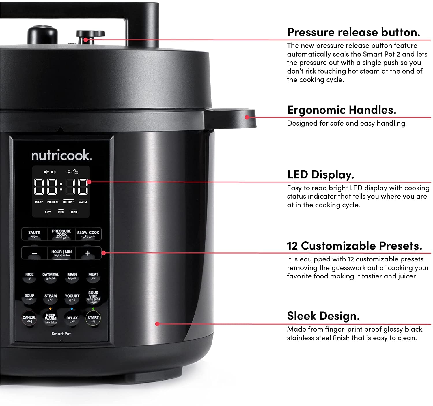 Nutricook Smart Pot 1000W: 9-in-1 Electric Pressure Cooker with Smart Lid