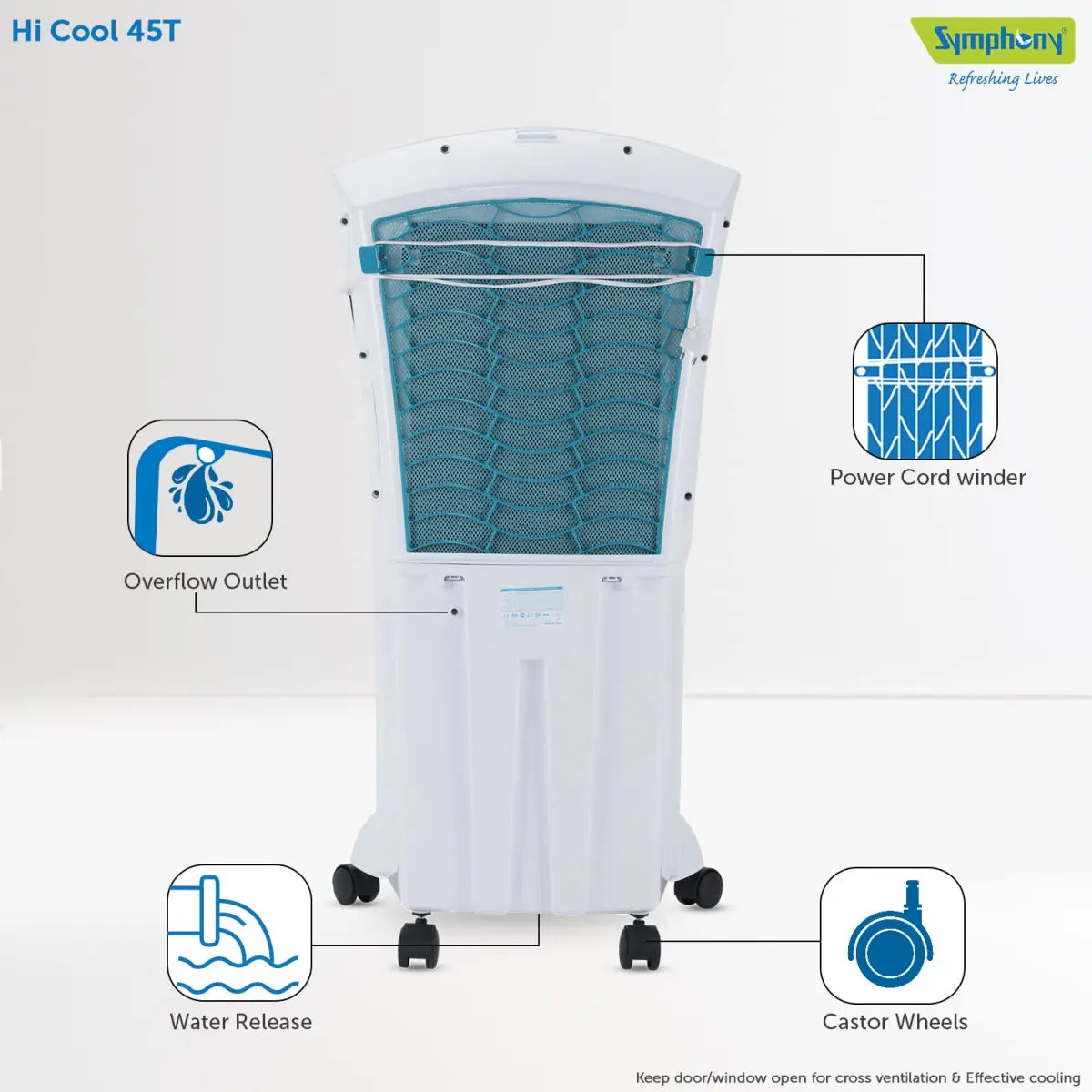 Symphony Hicool 45T Personal Air Cooler for Home with Honeycomb Pad (45L, White)