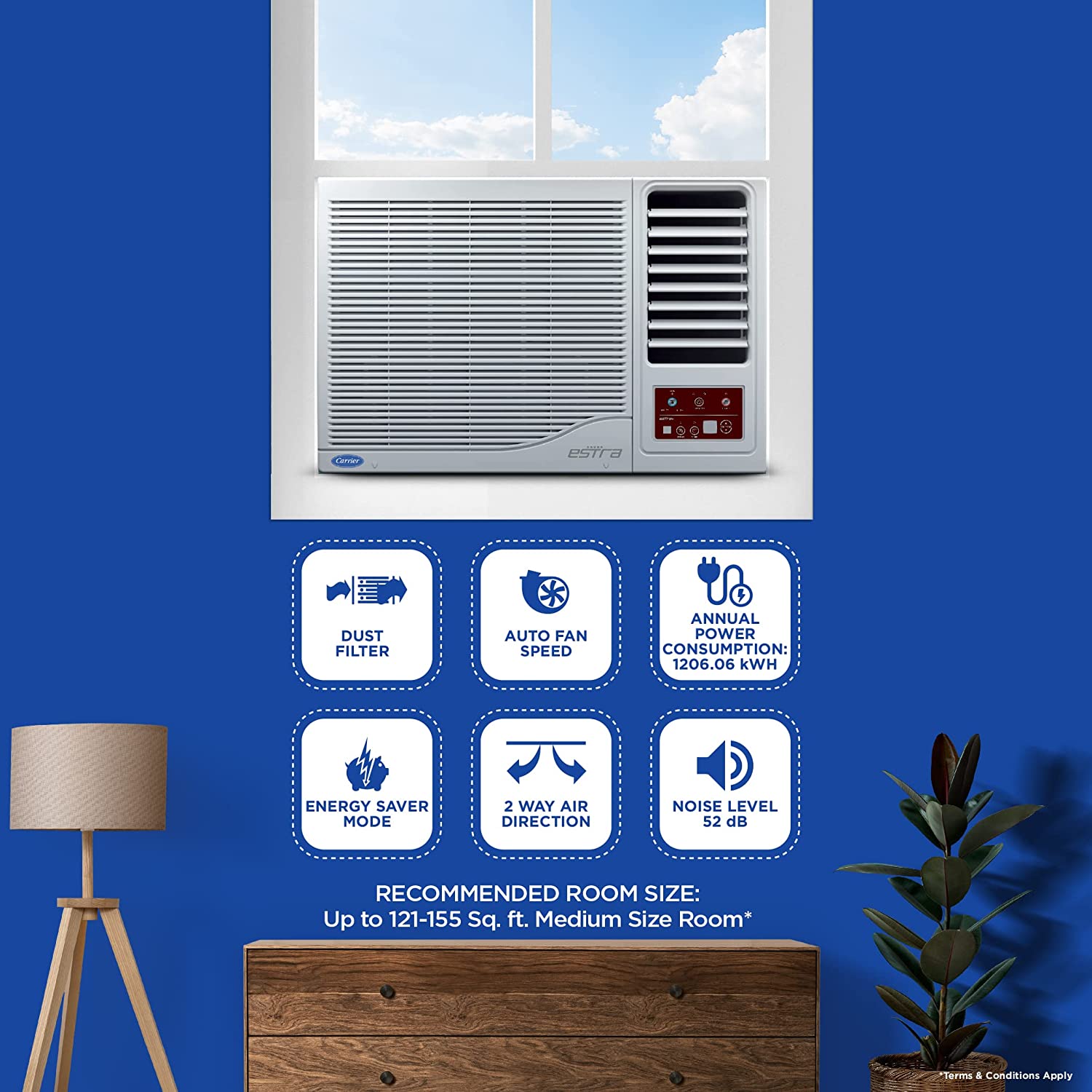 Carrier 1.5 Ton 3 Star Fixed Speed Window AC Estra DX -CAW18SC3R32F0 White