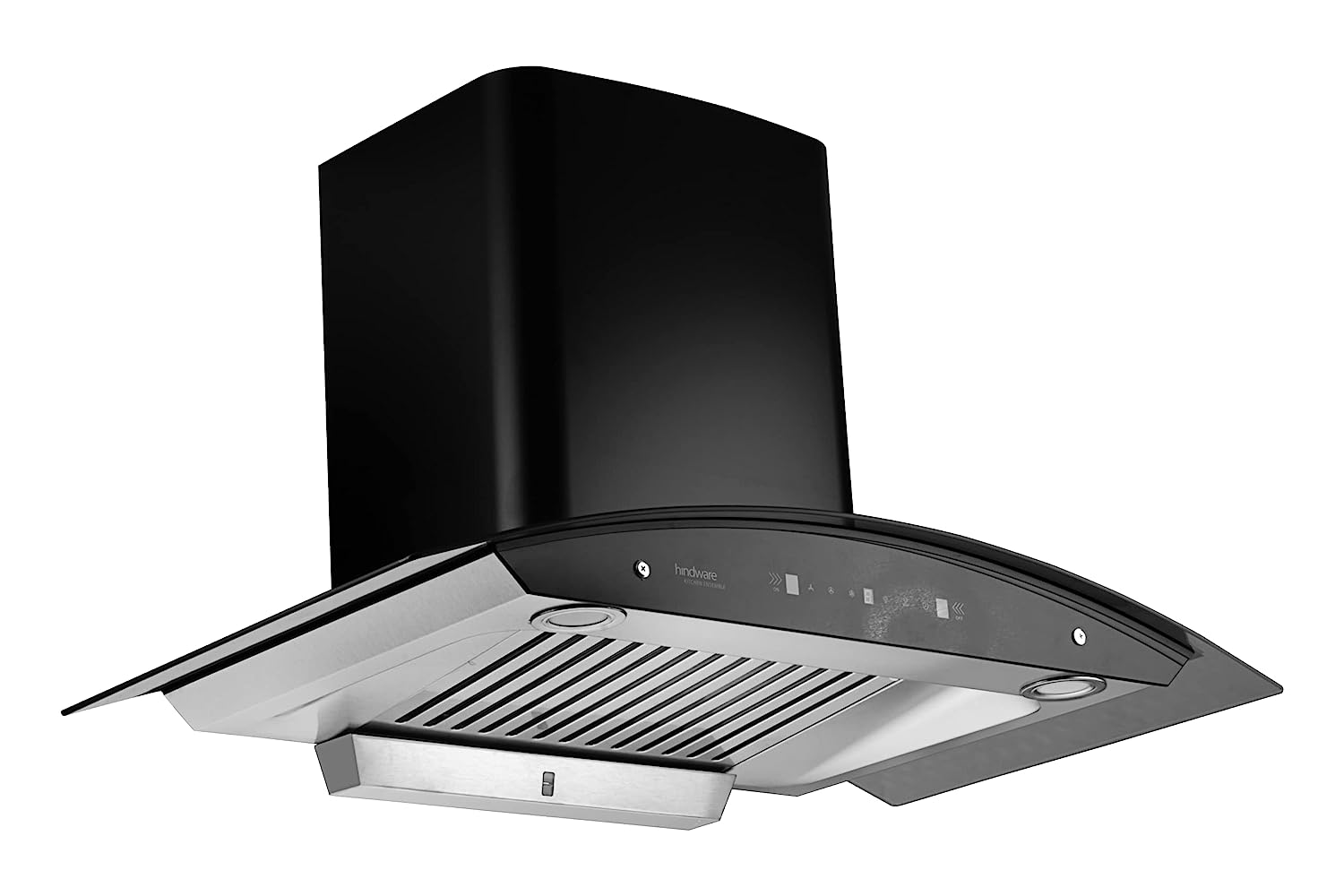 Hindware Nevio Plus 90cm 1200 m³/hr* SS Baffle Filter Wall Mounted Chimney for Kitchen With Classic Look, Touch Control and Auto Clean Technology (Black)