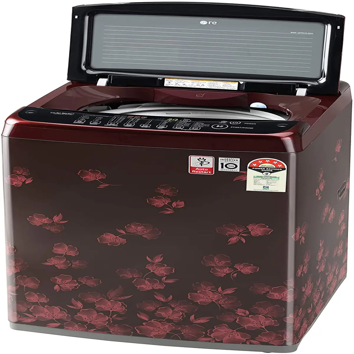 LG 6.5 Kg 5 Star Smart Inverter Fully-Automatic Top Loading Washing Machine (T65SJDR1Z, Red Floral Pattern, Punch+3)
