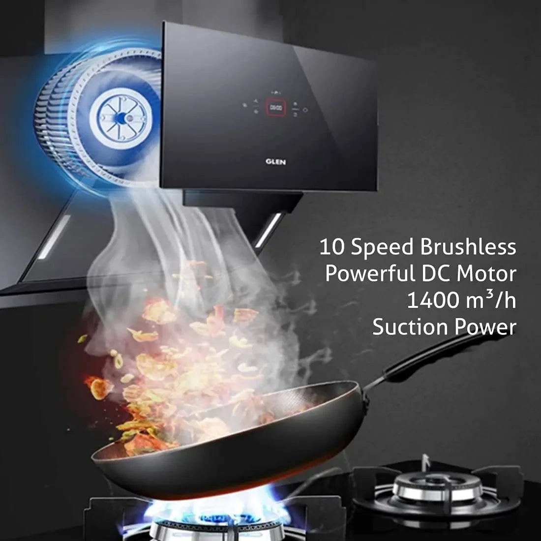 Glen 1400 m/h Auto Clean Vertical Glass Kitchen Chimney (6074,Filter Less,Touch Control with MS, Black) - 90 cm