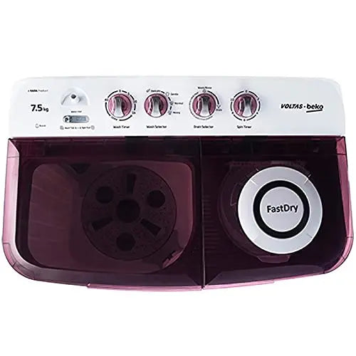 Voltas Beko 7.5 kg 5 Star Semi-Automatic Top Load Washing Machine (Special Pulsator Technology, WTT75DBRT, Burgundy)