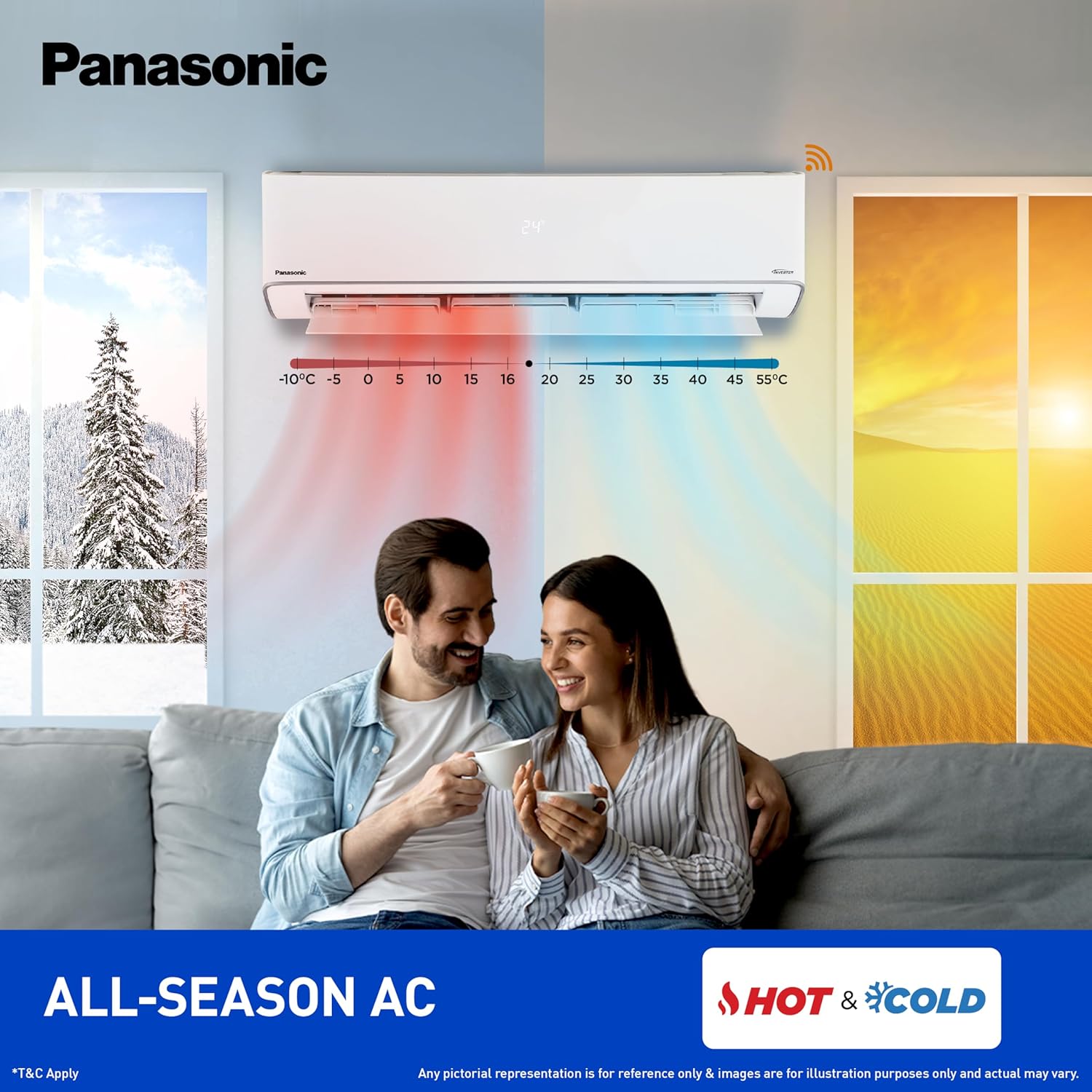 Panasonic 1.5 Ton 3 Star New Star Rated Hot & Cold Wi-Fi Inverter Smart Split AC (Matter/MirAIe, AI, -10~55°C Oper., Copper Condenser, 8in1 Convertible, 4-Way, PM 0.1 Filter, CS/CU-EZ18CKYXFM,White)