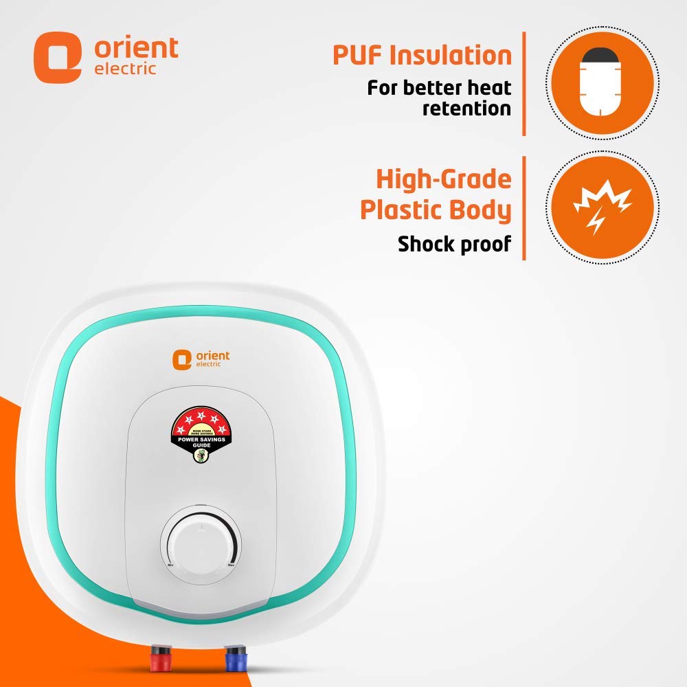 Orient Electric Aquator 15-Litre Vertical Storage Water Heater (Manual) | BEE 5 Star Energy Efficient 15 litre Water Geyser | Glassline Tank | Suitable for High Rise Buildings | 7-year Warranty (White