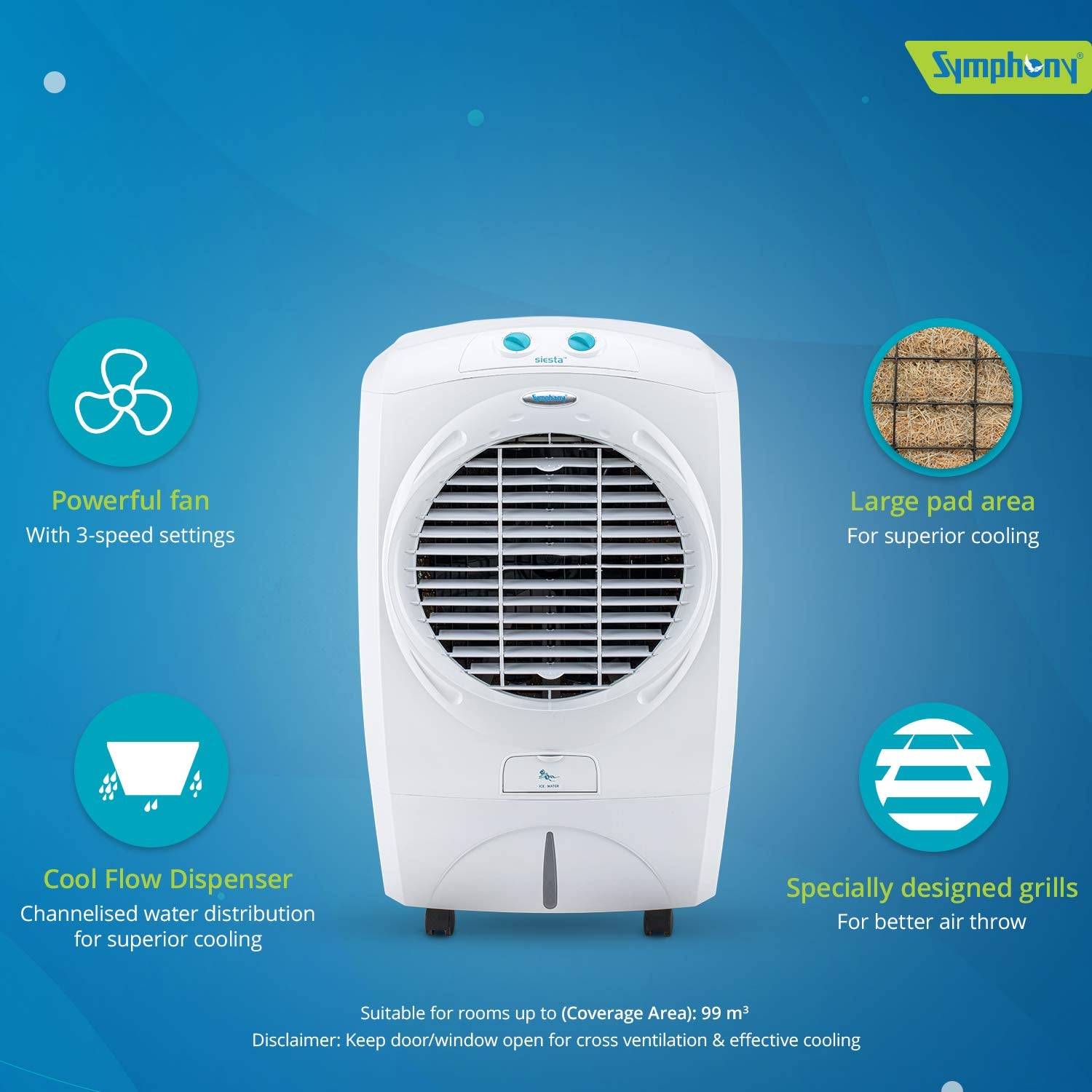Symphony Siesta 45 Desert Cooler - 45 L, White