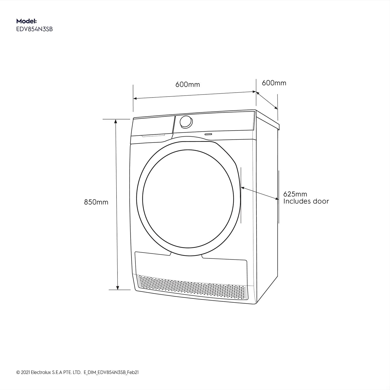 Electrolux 8.5kg Front Load Dryer (EDV854N3SB) - UltimateCare 300, Fully Automatic & Efficient Drying